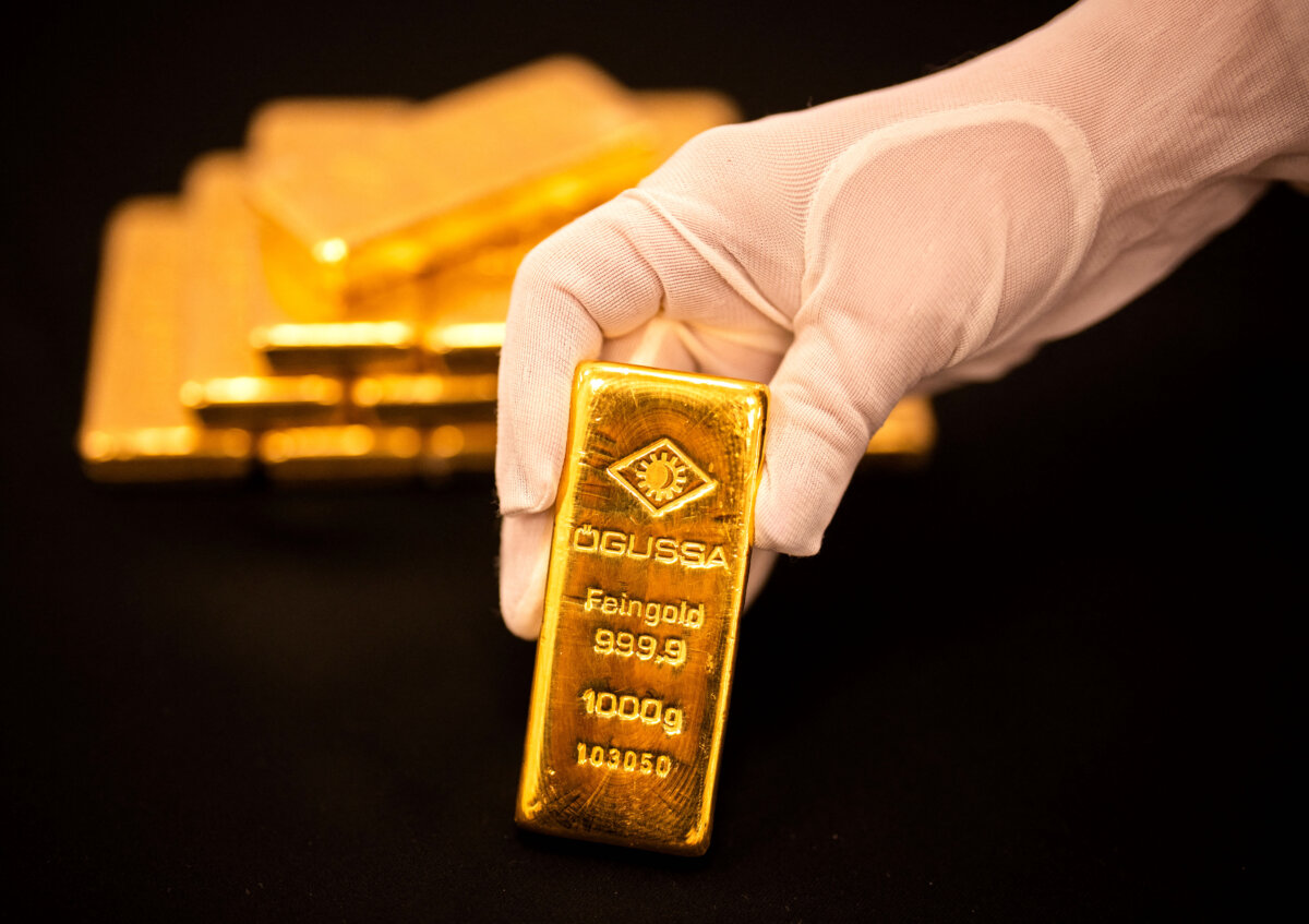 Gold bars weighing 1000 grams each are displayed at the Austrian Gold and Silver Refinery (Oegussa) in Vienna, Austria, on Feb. 3, 2026. (Georg Hochmuth/APA/AFP via Getty Images)