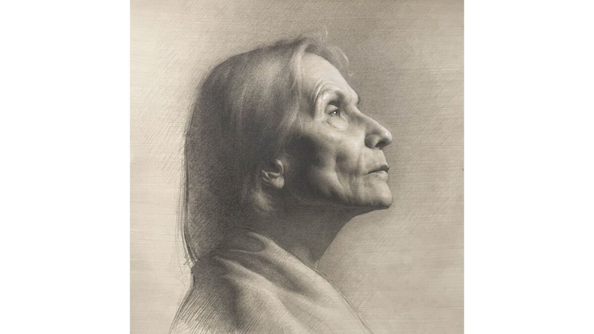 “Anna Nina,” 2025, by Scott Garder. Graphite, gouache and white chalk on toned paper; 15 inches by 15 inches. Recipient of the First Place Fully from Life Award at the 18th International ARC Salon. (Courtesy of 18th International ARC Salon)
