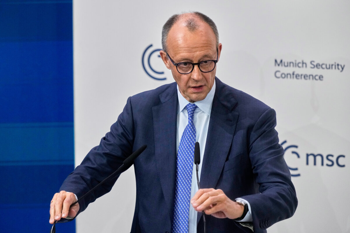 Germany's Chancellor Friedrich Merz addresses the audience during the Munich Security Conference in Munich, Germany, on Feb. 13, 2026. (Michael Probst/AP)