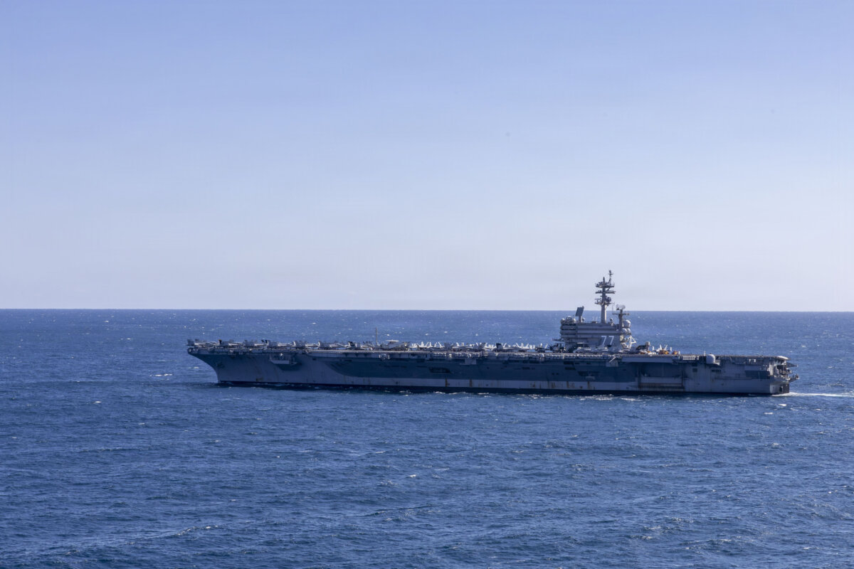 The aircraft carrier USS George H.W. Bush sails the Atlantic Ocean during an at-sea training exercise on Feb. 8, 2026. (Mass Communication Specialist 2nd Class Jayden Brown/ U.S. Navy via DVIDS)