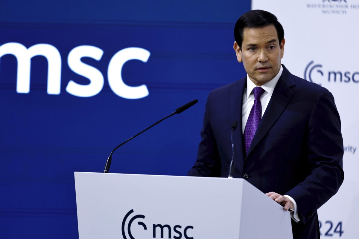 U.S. Secretary of State Marco Rubio delivers a keynote speech at the 62nd Munich Security Conference in Munich, Germany, on Feb. 14, 2026. (Johannes Simon/Getty Images)