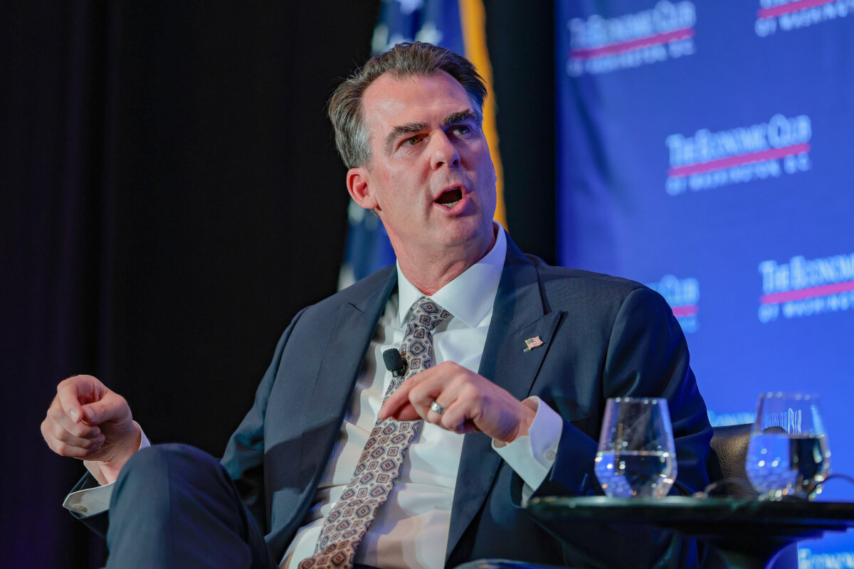 Oklahoma Gov. Kevin Stitt is interviewed by David Rubenstein at the Economic Club in Washington, on Feb. 18, 2026. (Heather Diehl/Getty Images)