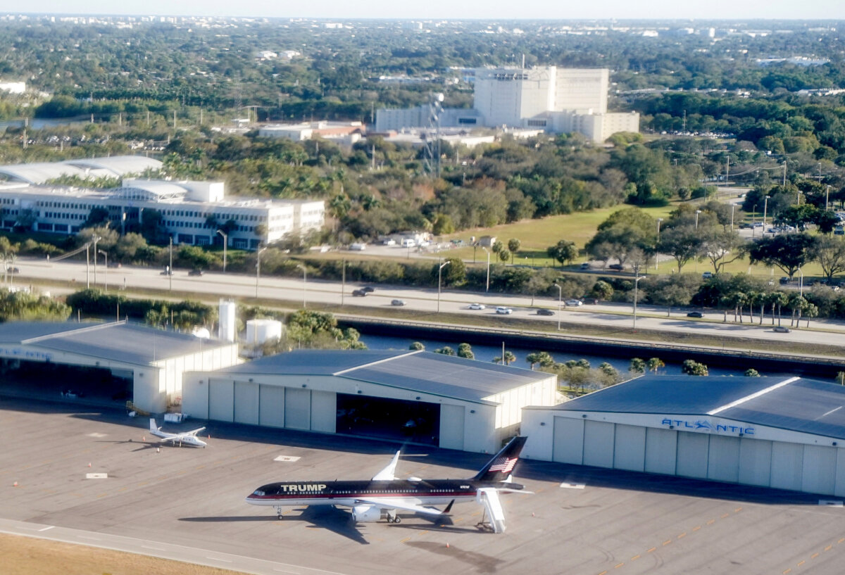 President Donald Trump's personal plane sits at Palm Beach International Airport, West Palm Beach, Fla., on Feb. 1, 2026. (Nathan Howard/Reuters)