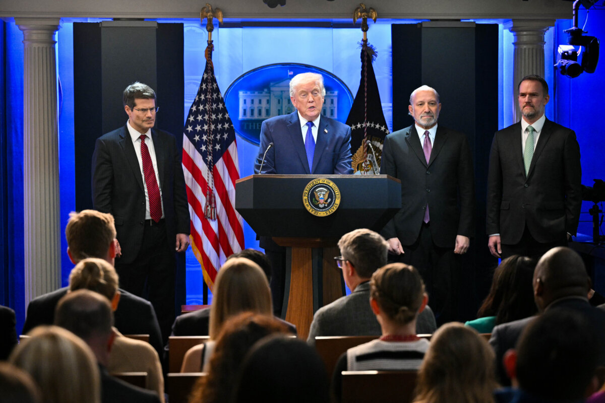 President Donald Trump speaks during a press conference in the Brady Press Briefing Room of the White House in Washington on Feb. 20, 2026. Trump will hold a press conference Friday to discuss the Supreme Court's ruling against a major part of his tariffs, spokeswoman Karoline Leavitt said. (Mandel Ngan/AFP via Getty Images)