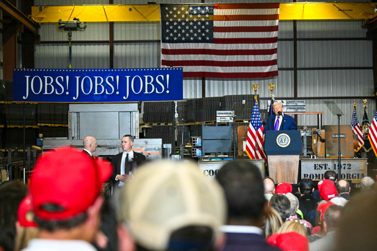President Donald Trump gives a speech about the economy at the Coosa Steel Corp. factory in Rome, Ga., on Feb. 19, 2026. (Saul Loeb / AFP via Getty Images)