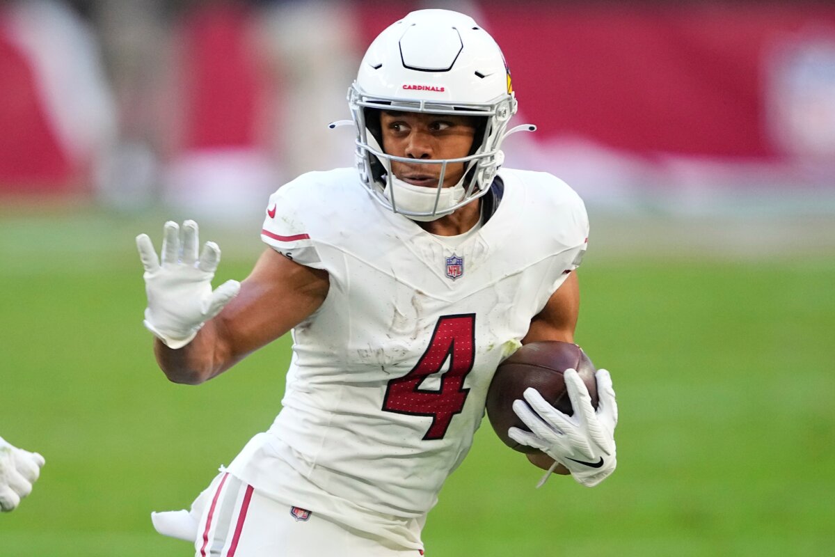 Arizona Cardinals wide receiver Rondale Moore (4) runs against the San Francisco 49ers during the first half of an NFL football game in Glendale, Ariz., on Dec. 17, 2023. (Matt York/AP Photo)