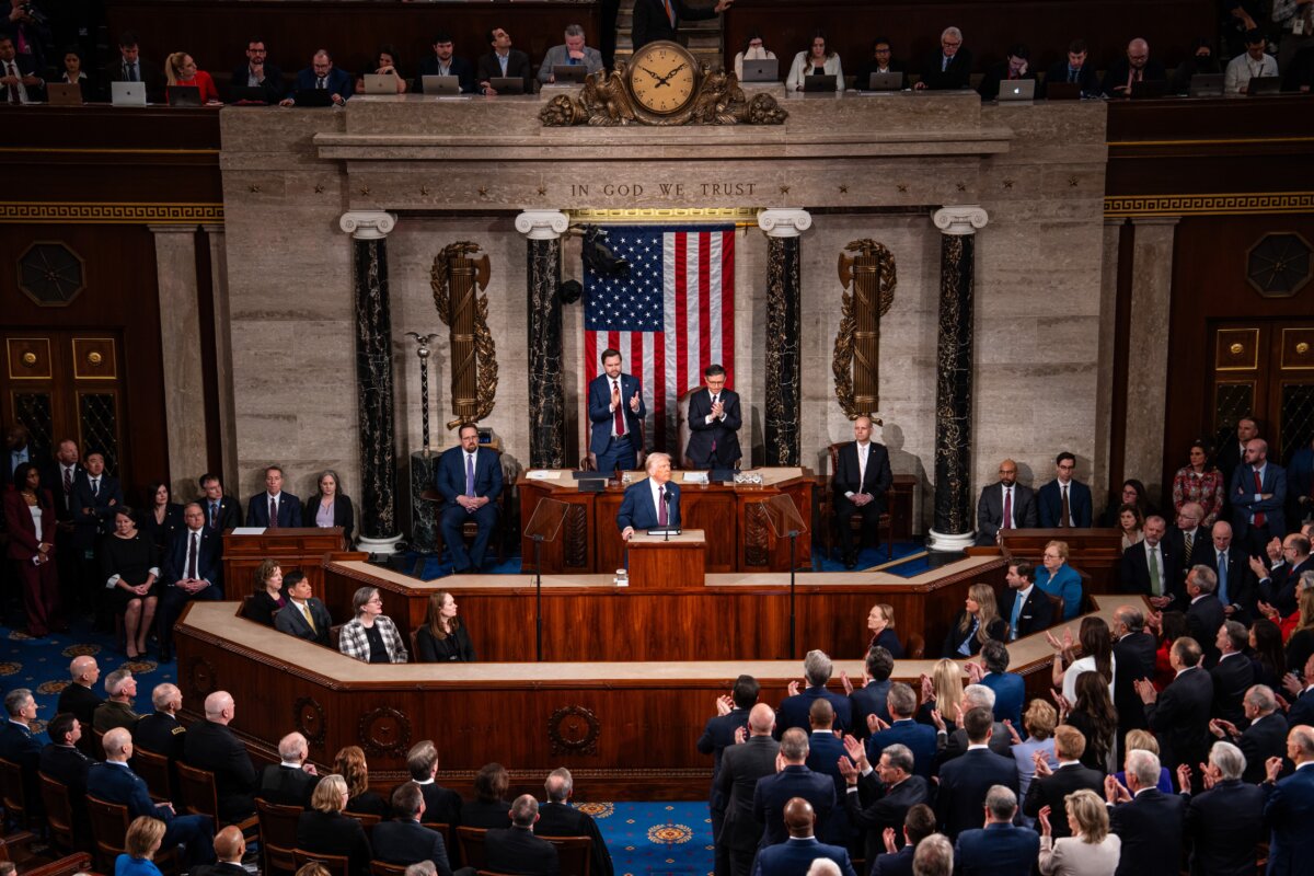 President Donald Trump addresses a joint session of Congress in the House Chamber on Capitol Hill in Washington on March 4, 2025. (Madalina Vasiliu/The Epoch Times)