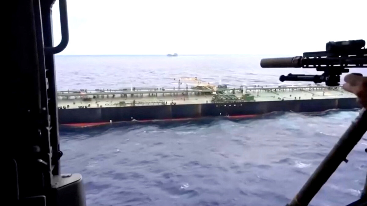 An oil tanker is seized by U.S. forces, Pentagon says, in this screengrab from a video released on Feb. 24, 2026. (Department of War/Handout via Reuters)