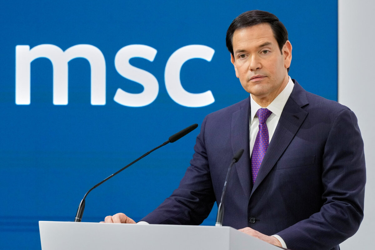 U.S. Secretary of State Marco Rubio speaks at the 62nd Munich Security Conference in Munich on Feb. 14, 2026. (Alex Brandon/Pool/AFP via Getty Images)