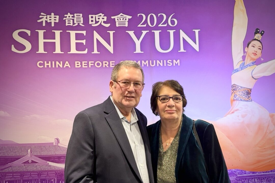 Bob Moir and Kathleen Moir at the Shen Yun Performing Arts performance at Wycombe Swan Theatre, in the UK, on Feb. 26, 2026. (James Xu/The Epoch Times)