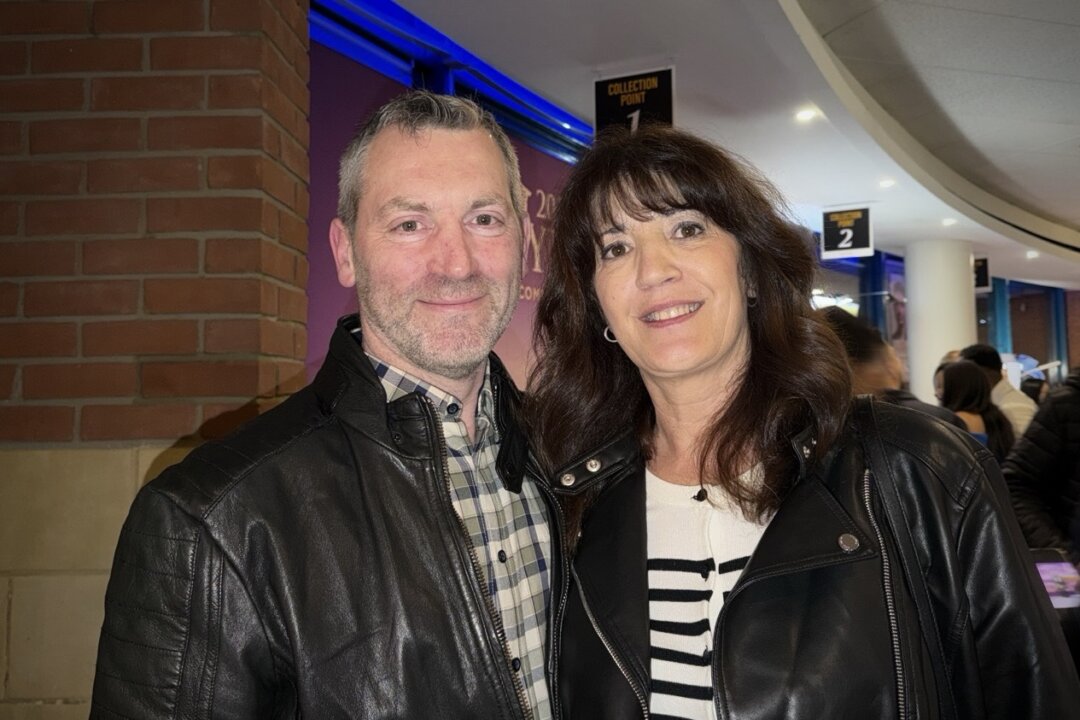 Kevin Long and his wife, Lucia Long, attended the eighth performance by Shen Yun World Company at the Wycombe Swan Theatre in High Wycombe, in the UK, on Feb.28, 2026. (James Xu/The Epoch Times)