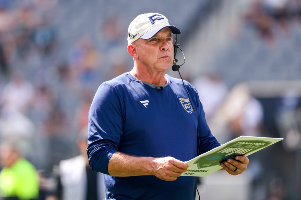 Sean Payton, head coach of the Founders FFC looks on during the Fanatics Flag Football Classic at BMO Stadium in Los Angeles, Calif., on March 21, 2026. (Katelyn Mulcahy/Getty Images for OBB Media/Fanatics Studios)