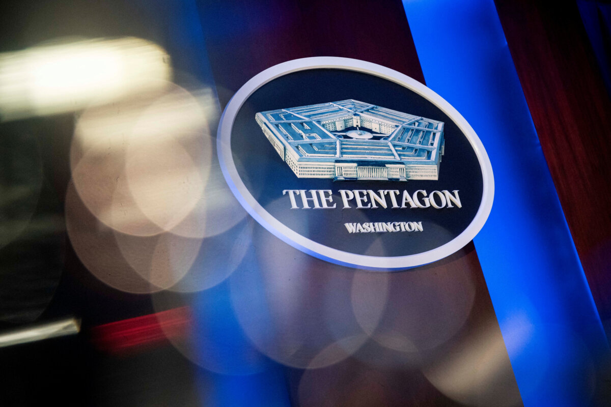 The Pentagon logo behind the podium in the briefing room at the Pentagon in Arlington, Va., on Jan. 8, 2020. (Al Drago/Reuters)