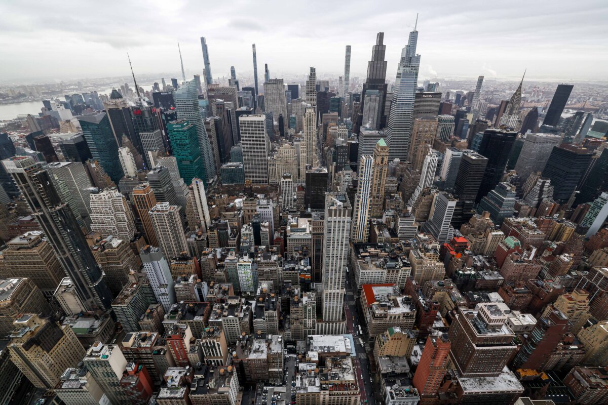 The midtown Manhattan skyline is pictured from the top of the Empire State Building in New York City on March 3, 2026. (Photo by CHARLY TRIBALLEAU / AFP via Getty Images)