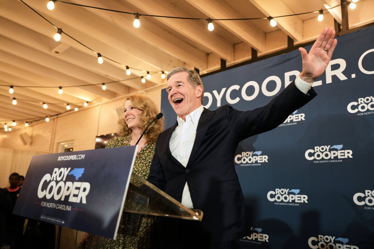 North Carolina Democratic Senate candidate, former Gov. Roy Cooper, speaks at a primary election night watch party in Raleigh, N.C., on March 3, 2026. (Matt Ramey/AP Photo)
