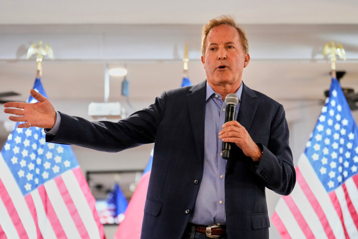 Texas Attorney General Ken Paxton, a Republican candidate for the U.S. Senate, addresses supporters during a campaign stop, Monday, March 2, 2026, in Waco, Texas. (AP Photo/Tony Gutierrez)