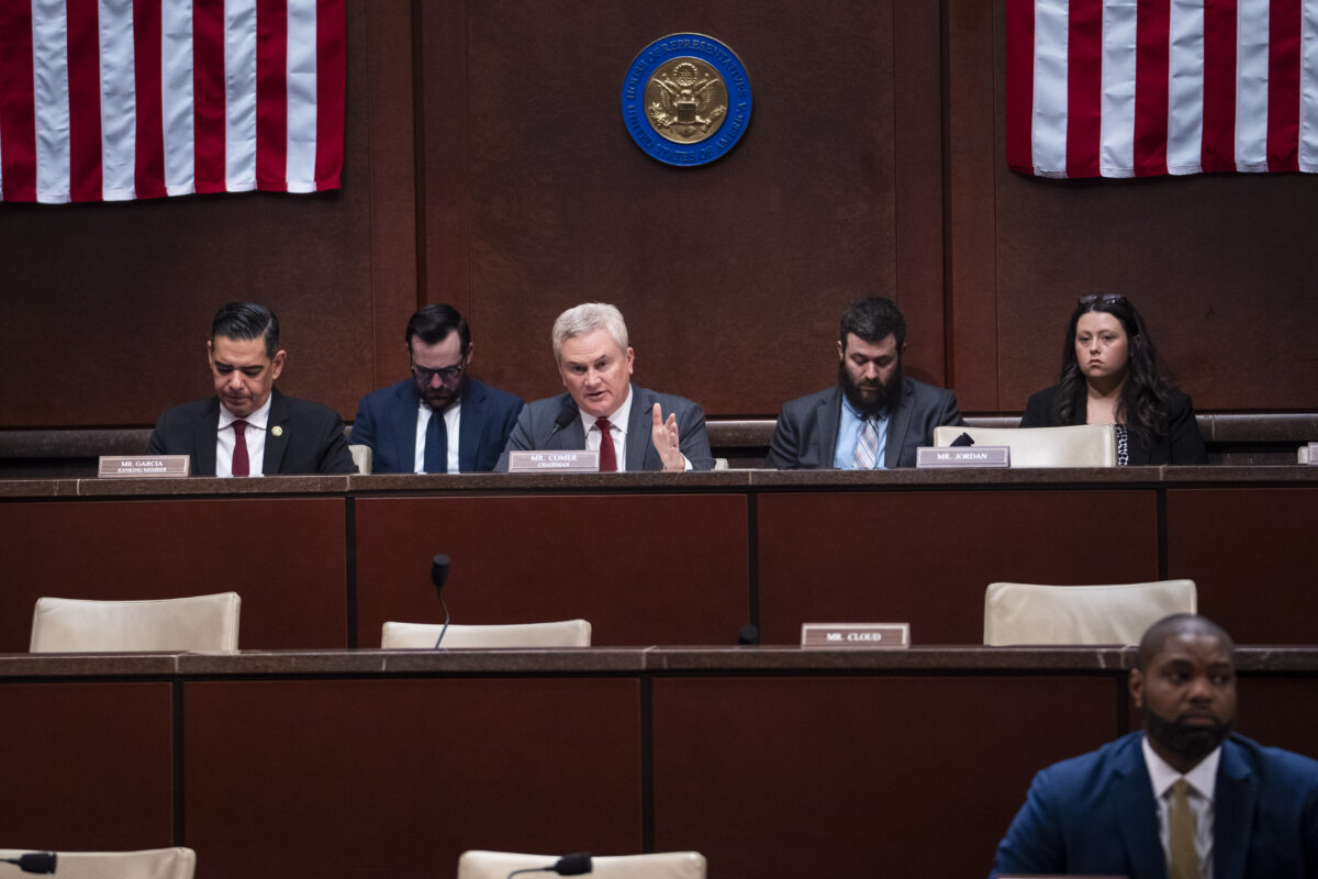 Chairman of the House Committee on Oversight and Government Reform Rep. James Comer (R-Ky.) speaks during a hearing on Capitol Hill in Washington on March 4, 2026. (Madalina Kilroy/The Epoch Times)