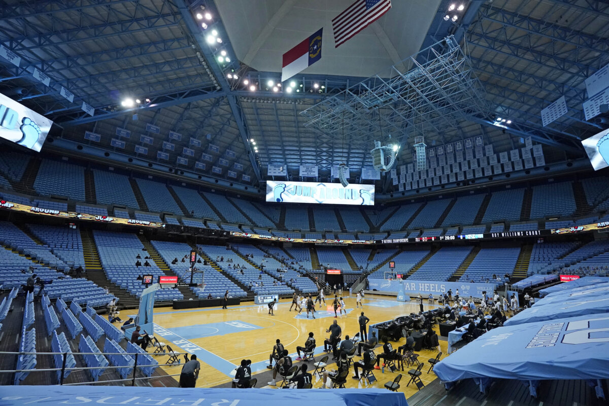 The Dean E. Smith Center, where NCAA basketball games are played, in Chapel Hill, N.C., on Nov. 25, 2020. (AP Photo/Gerry Broome)