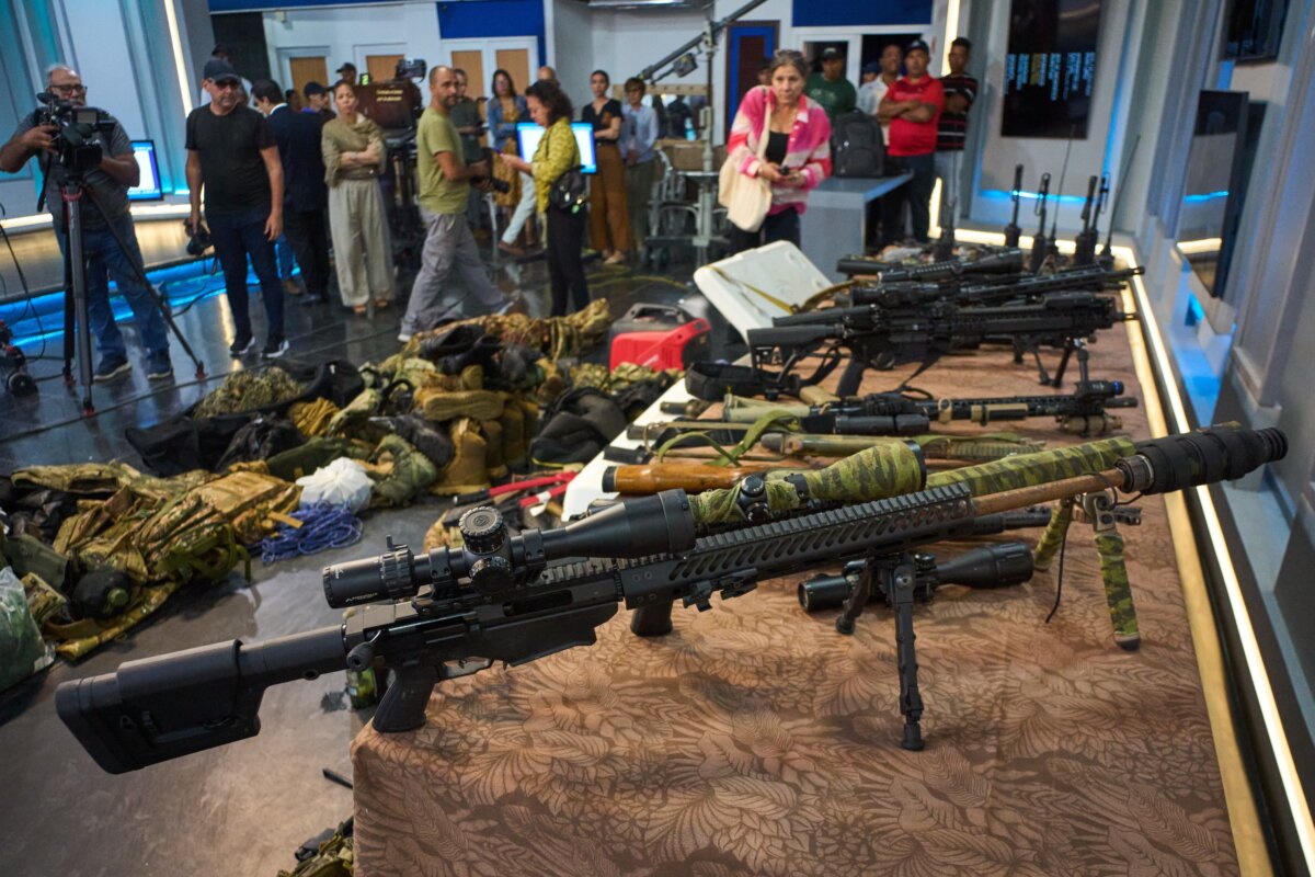 Cuban authorities display weapons they say were recovered from a speedboat, during an operation in Cuban waters on Feb. 25, in Havana, Cuba, on Feb. 27, 2026. (Ramon Espinosa/AP)