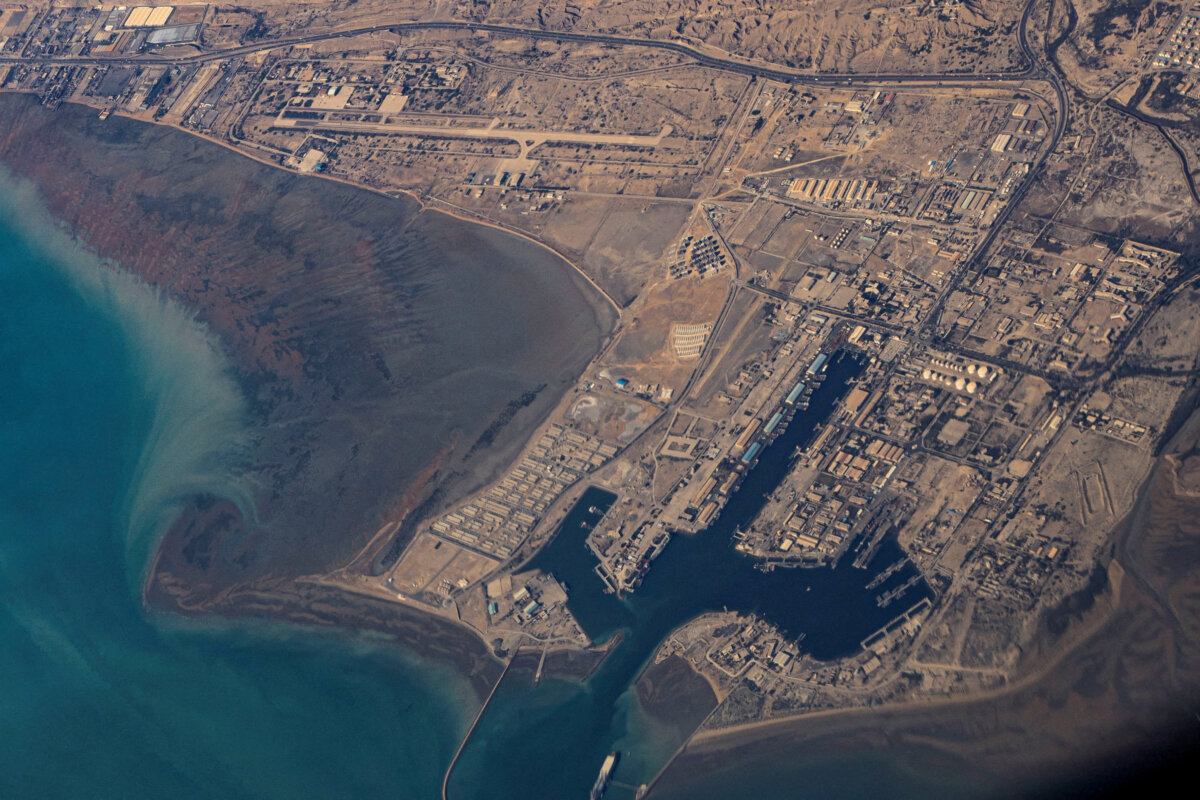 An aerial view of the Iranian shores and Port of Bandar Abbas in the Strait of Hormuz, on Dec. 10, 2023. (Reuters)