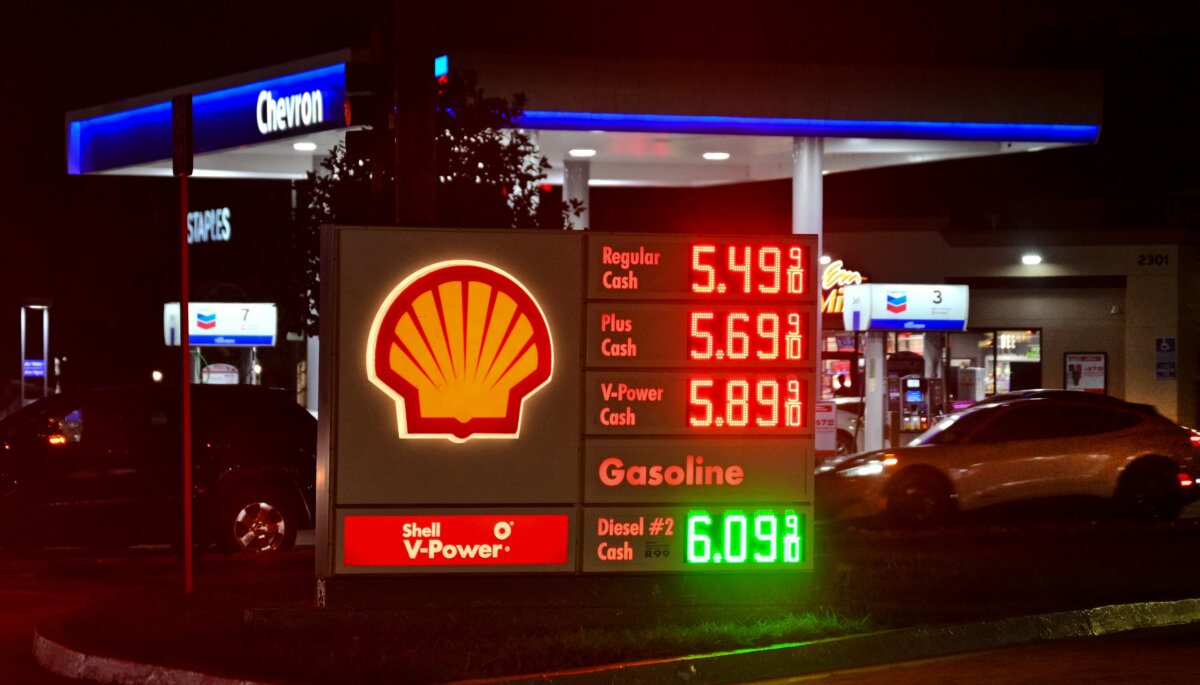High gas prices are listed at Shell gas station in Los Angeles, Calif., on March 9, 2026. (Frederic J. Brown / AFP via Getty Images)