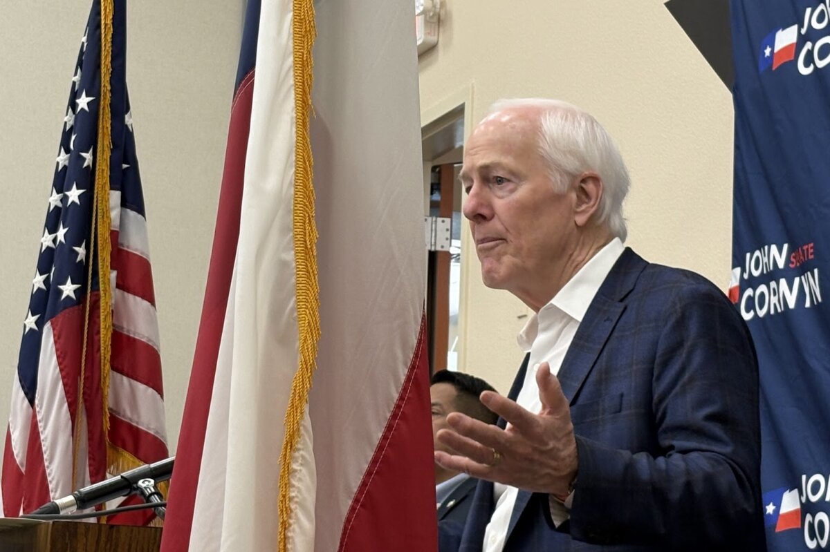 Sen. John Cornyn (R-Texas) campaigns in Schertz, Texas, on March 2, 2026, one day before Election Day in the Senate primary. (Nathan Worcester/The Epoch Times)