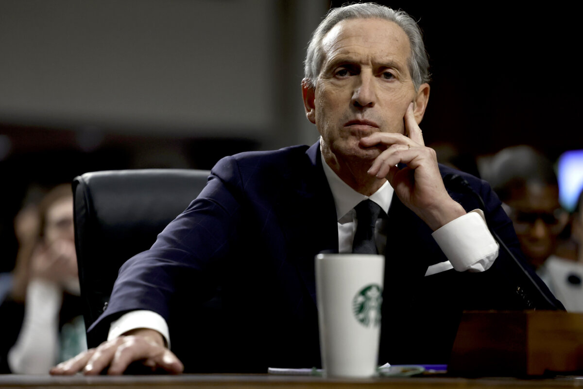 Former Starbucks CEO Howard Schultz testifies before the Senate Health, Education, Labor, and Pensions Committee in the Dirksen Senate Office Building on Capitol Hill in Washington on March 29, 2023. (Anna Moneymaker/Getty Images)