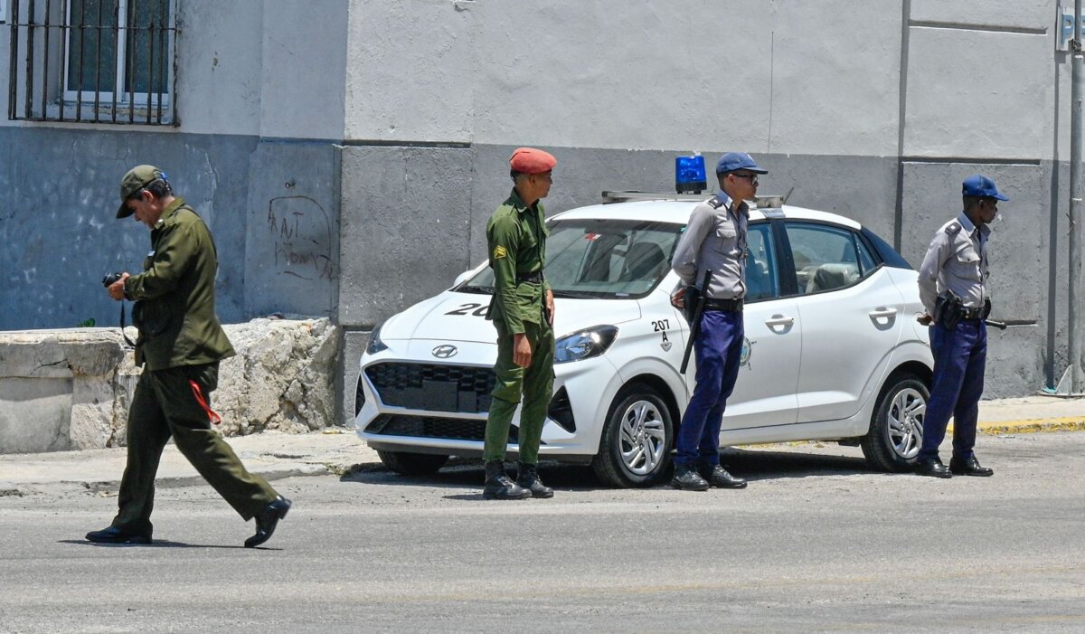 Police guard a street on the second anniversary of anti-government protests in Havana, on July 11, 2023. (Adalberto Roque/AFP via Getty Images)