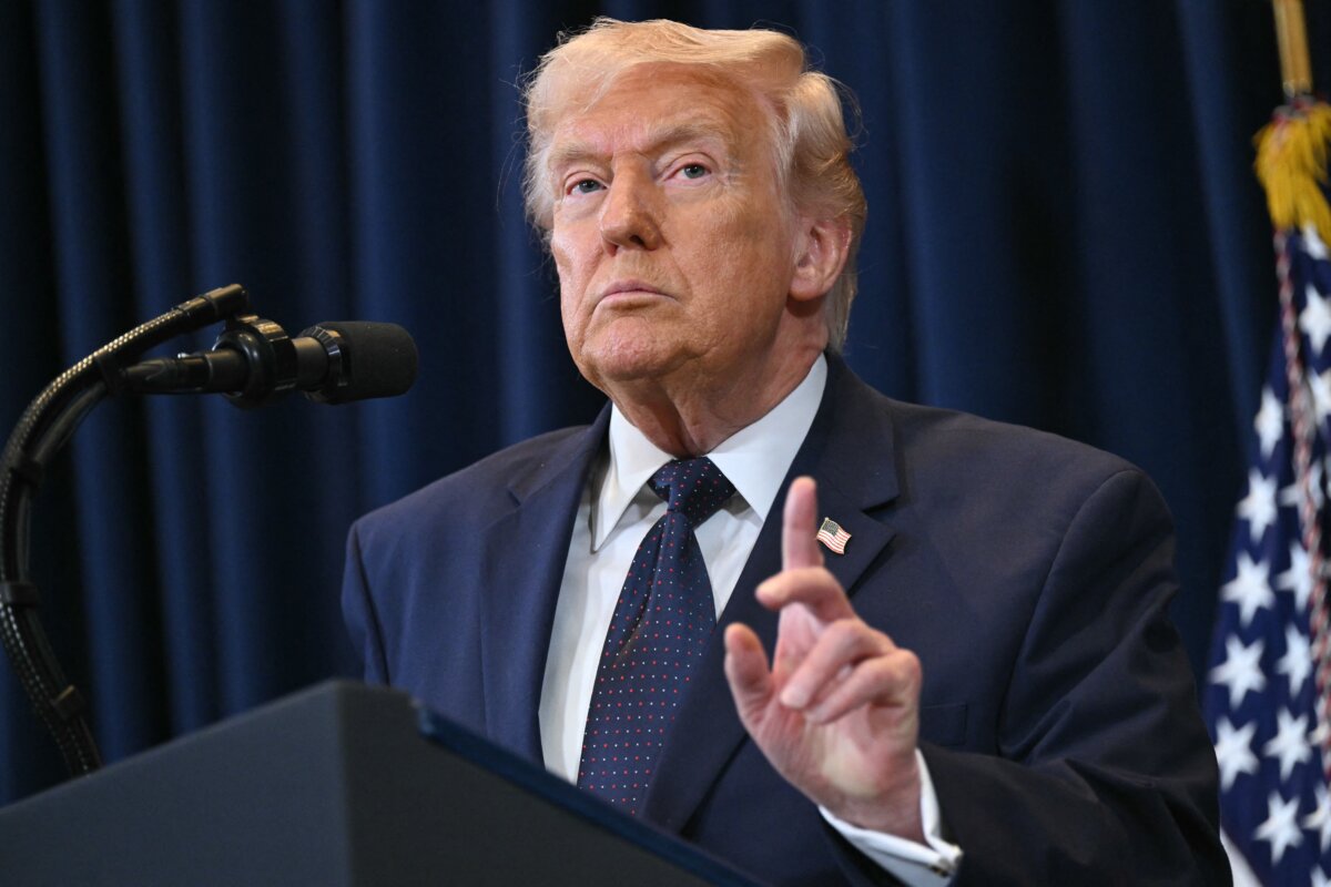 President Donald Trump speaks during a press conference at Trump National Doral in Miami, Florida, on March 9, 2026. (Photo by Saul Loeb/AFP)