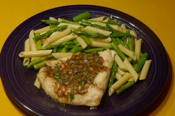 Lemon Tarragon Snapper With Asparagus and Penne