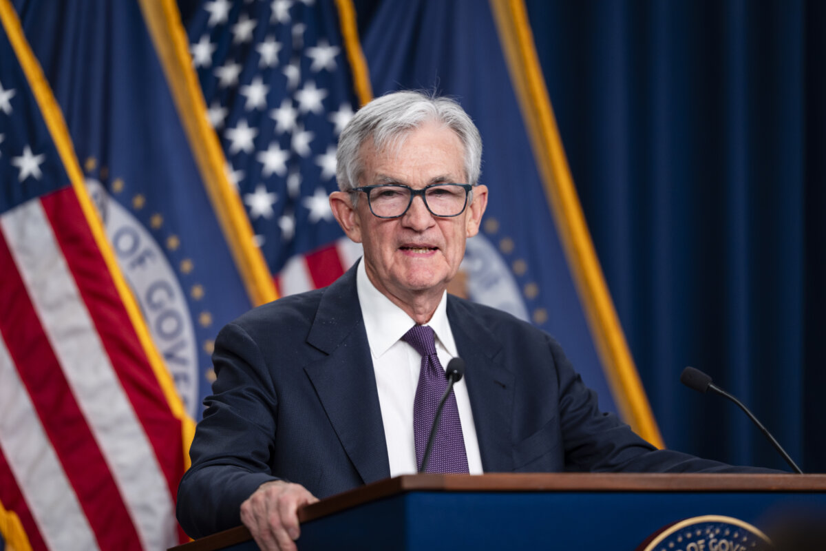 Federal Reserve Chair Jerome Powell speaks at a news conference following the Federal Open Market Committee meeting in Washington on March 18, 2026. (Madalina Kilroy/The Epoch Times)
