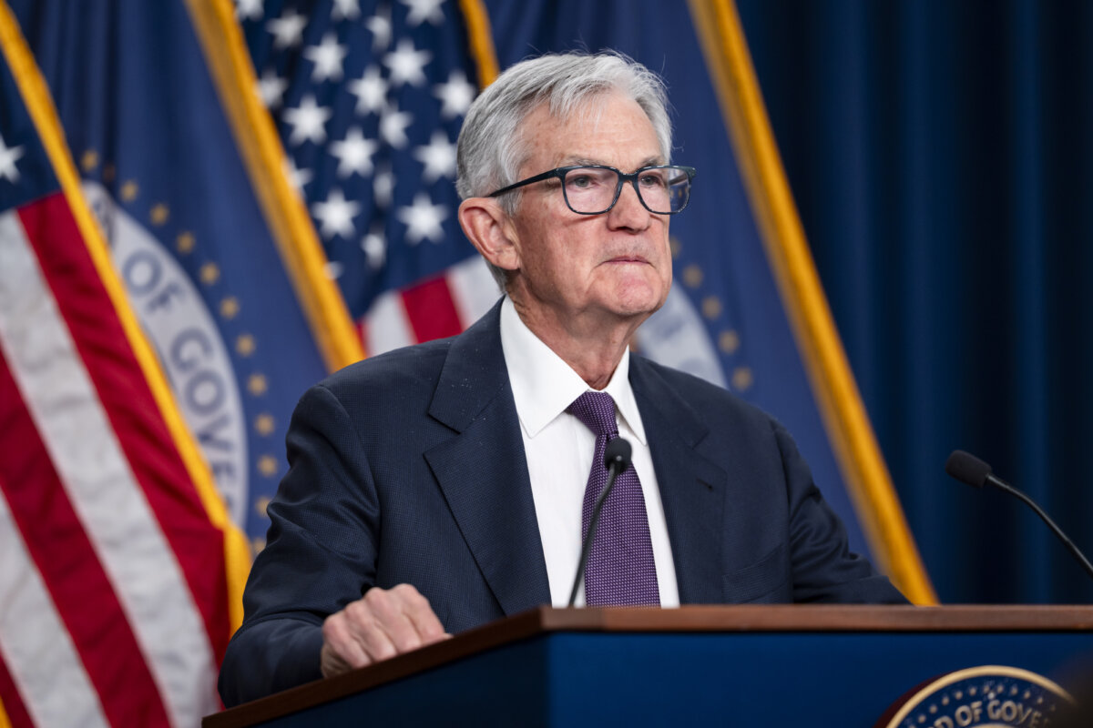 Federal Reserve Chair Jerome Powell speaks at a news conference following the Federal Open Market Committee meeting in Washington on March 18, 2026. (Madalina Kilroy/The Epoch Times)
