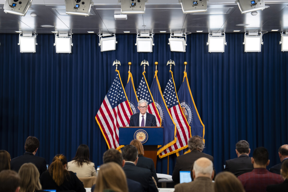 Federal Reserve Chair Jerome Powell speaks at a news conference following the Federal Open Market Committee (FOMC) meeting in Washington on March 18, 2026. (Madalina Kilroy/The Epoch Times)