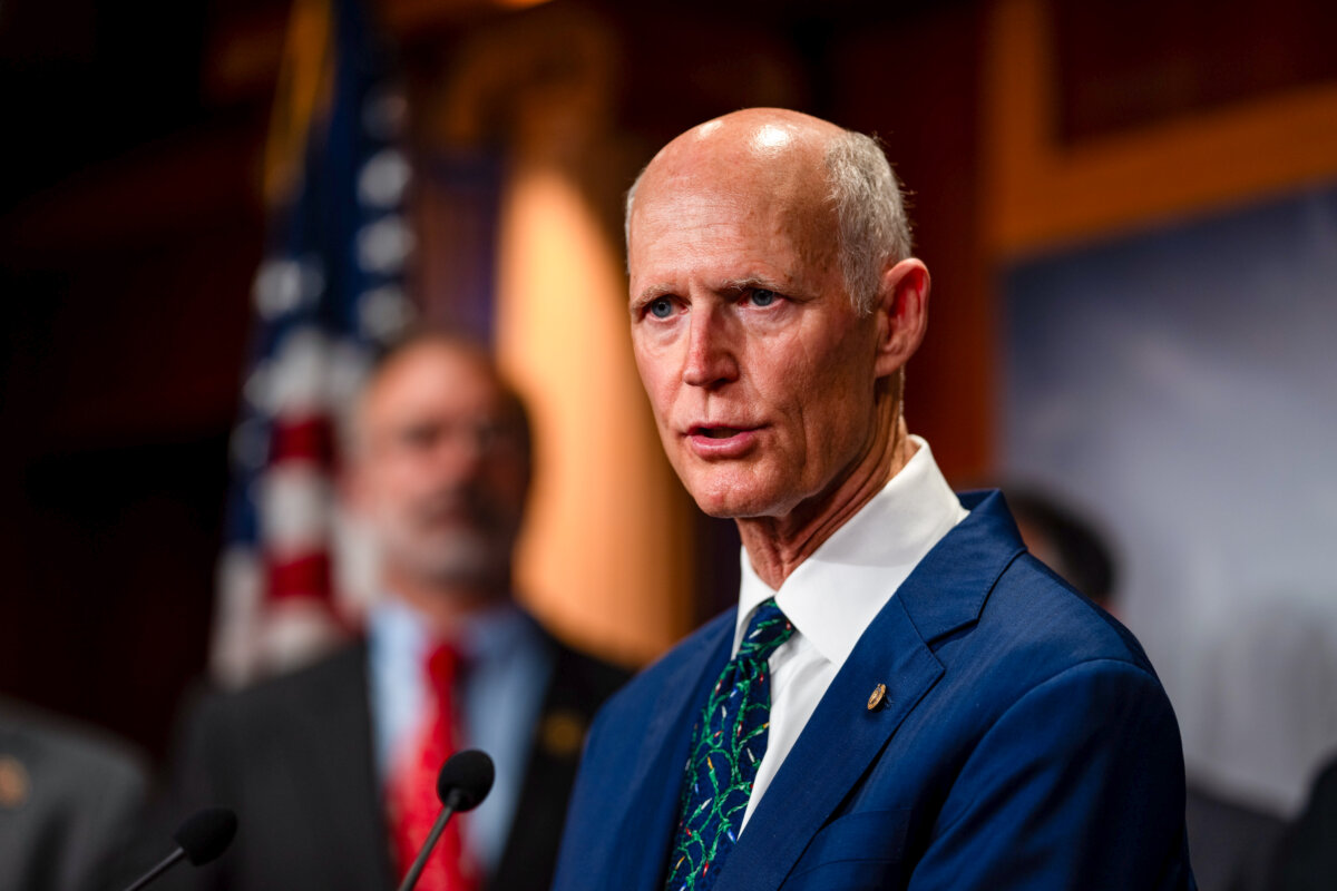 Sen. Rick Scott speaks during a news conference on Capitol Hill in Washington on December 18, 2024.