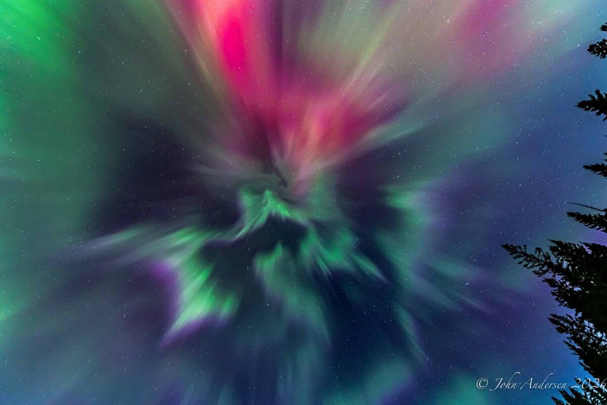 Aurora borealis seen in past solar storms in Alberta. (Courtesy of John Andersen)