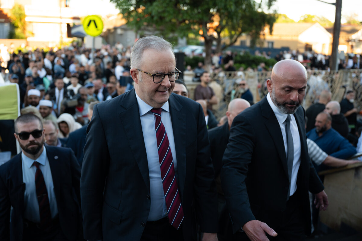 Prime Minster Anthony Albanese arrives at Eid al-Fitr, at the Lakemba Mosque in Sydney on March 20, 2026. (AAP Image/Sarah Wilson)