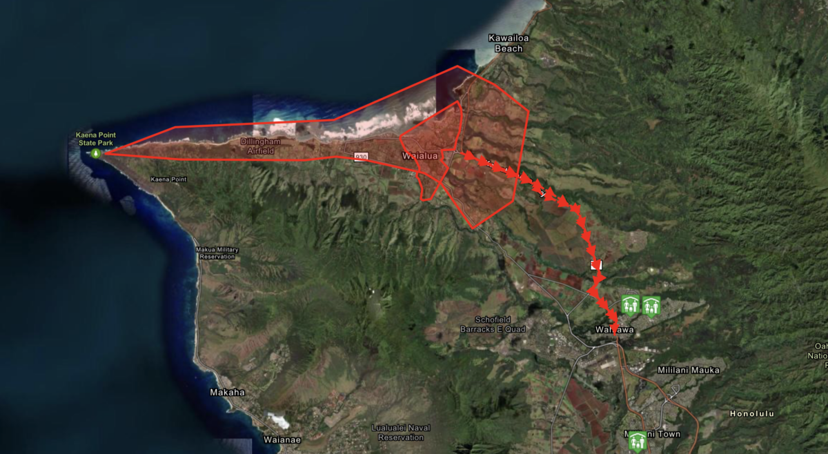 Map of the evacuation zone in response to the risk of a dam failure amid torrential rains on Oahu, Hawaii, on March 20, 2026. (Screenshot/Hawaii Emergency Management Agency)