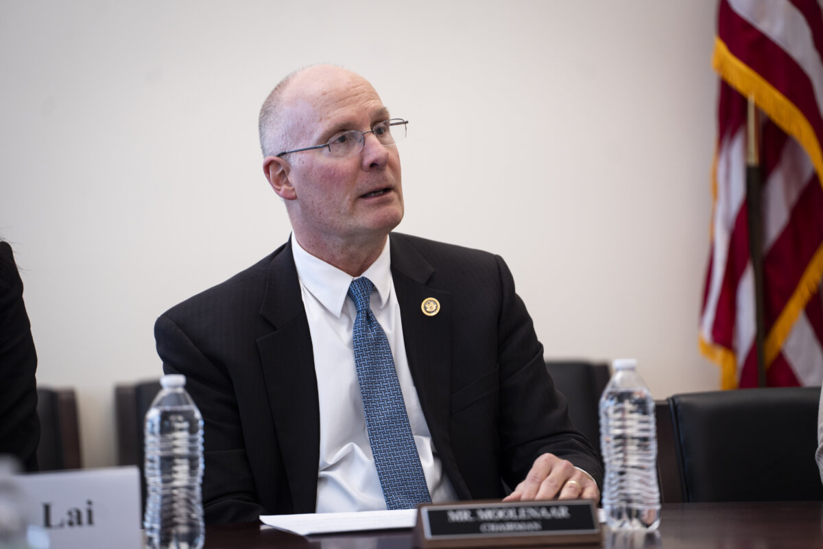 Chairman of the House Select Committee on the Chinese Communist Party Rep. John Moolenaar (R-Mich.) speaks during a press conference on Capitol Hill in Washington on March 19, 2026. (Madalina Kilroy/The Epoch Times)