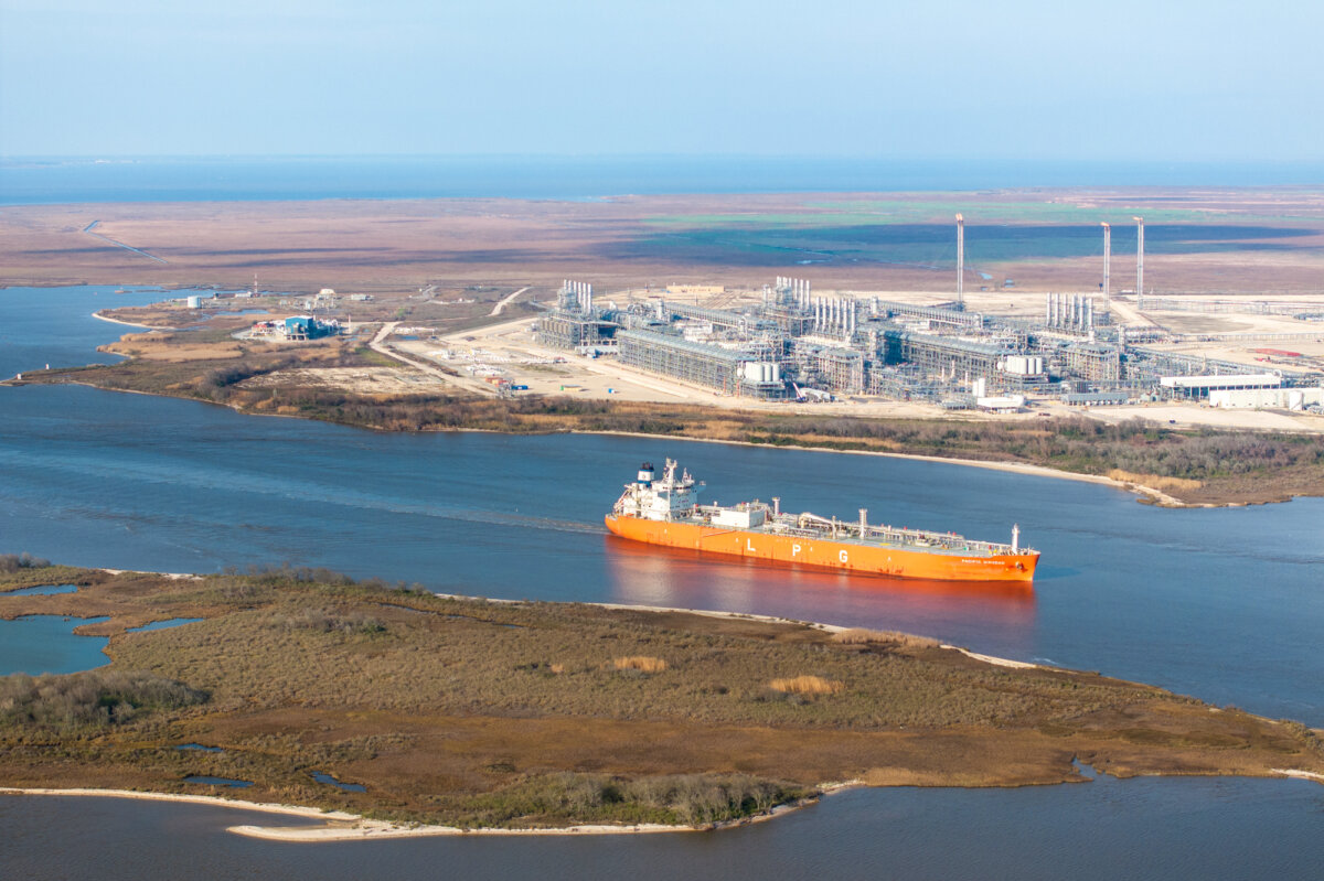The Sabine Pass liquefied natural gas plant owned by Cheniere Energy in Cameron, La., on Feb. 10, 2025. (Brandon Bell/Getty Images)