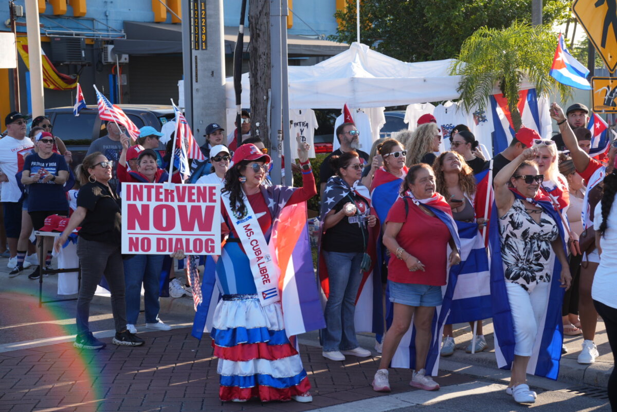 Cuban Americans rally for a post-regime Cuba in Hialeah, Fla., on March 25, 2026. (Troy Myers/Epoch Times)