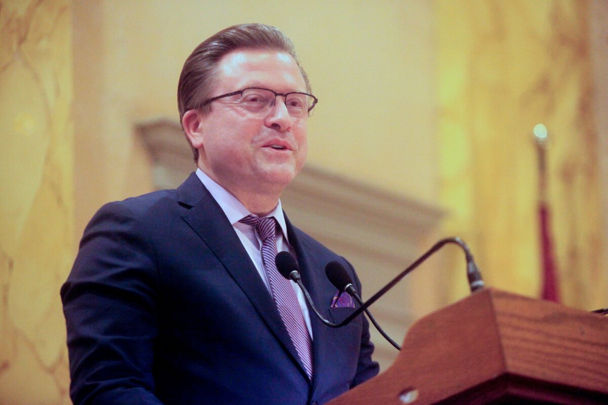 Jan Jekielek, author of "Killed to Order: China's Organ Harvesting Industry and the True Nature of America's Biggest Adversary," speaks at a Remembrance Society event in Washington on March 24, 2026. (Courtesy of James Cullum)