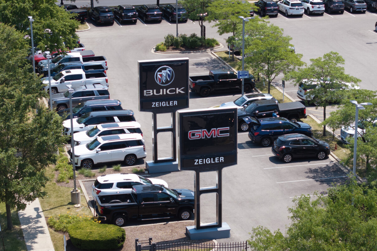 Vehicles sit on the sales lot at a GM dealership in Lincolnwood, Ill., on June 20, 2024. (Scott Olson/Getty Images)
