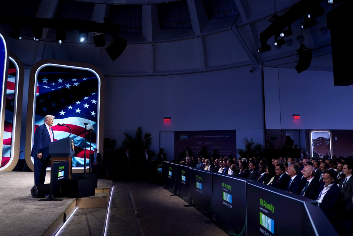 President Donald Trump speaks at the FII PRIORITY Summit at the Faena Hotel in Miami Beach, Fla., on March 27, 2026. (Nathan Howard/Getty Images)