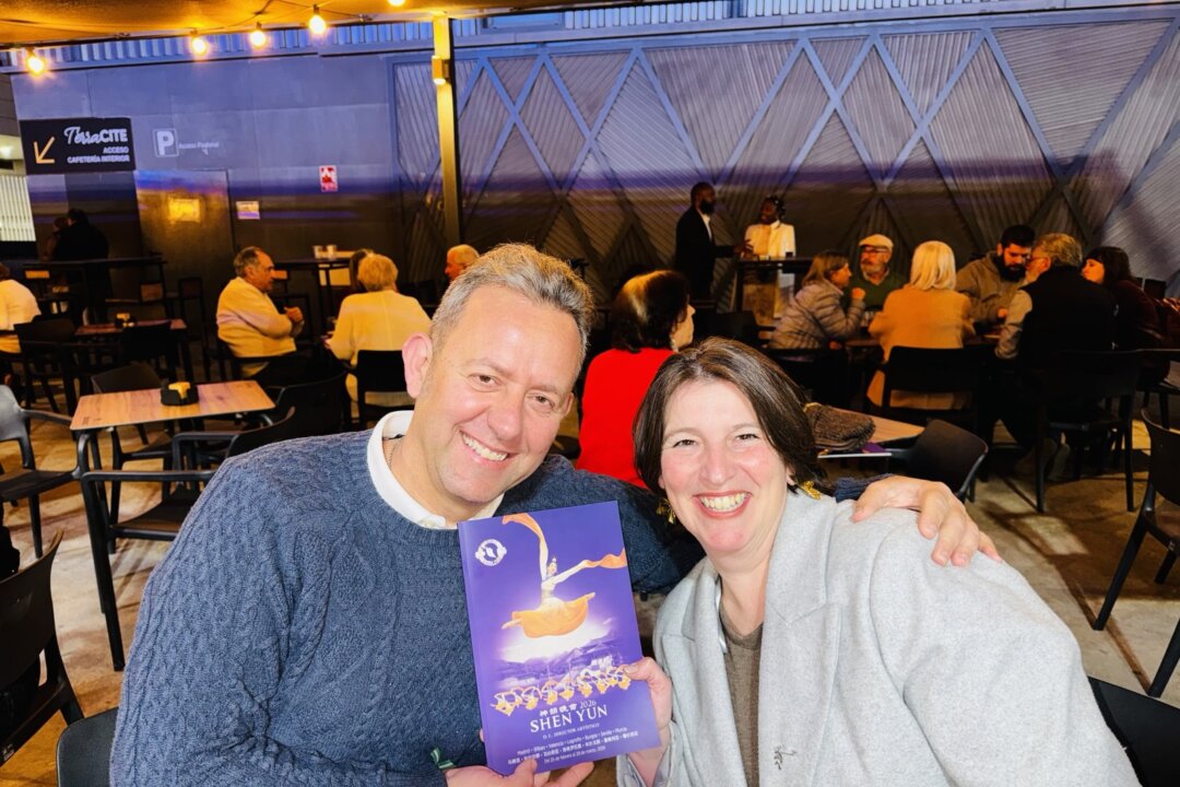 David Dominguez Lavado and his wife, Susana Rios Perez, watched the premiere of the Shen Yun Global Company at the Theater of Cartuja Center Cite in Seville, Spain, on March 24, 2026. (Haiying Wang/The Epoch Times)