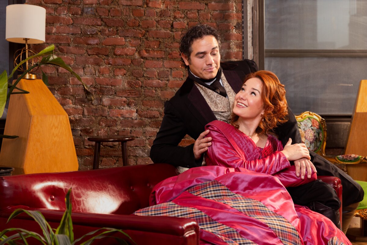 Edmund Dantès (Adam Jacobs) and Mercedes (Sierra Boggess) share a moment, in the York Theatre’s production of "Monte Cristo." (Evan Zimmerman)