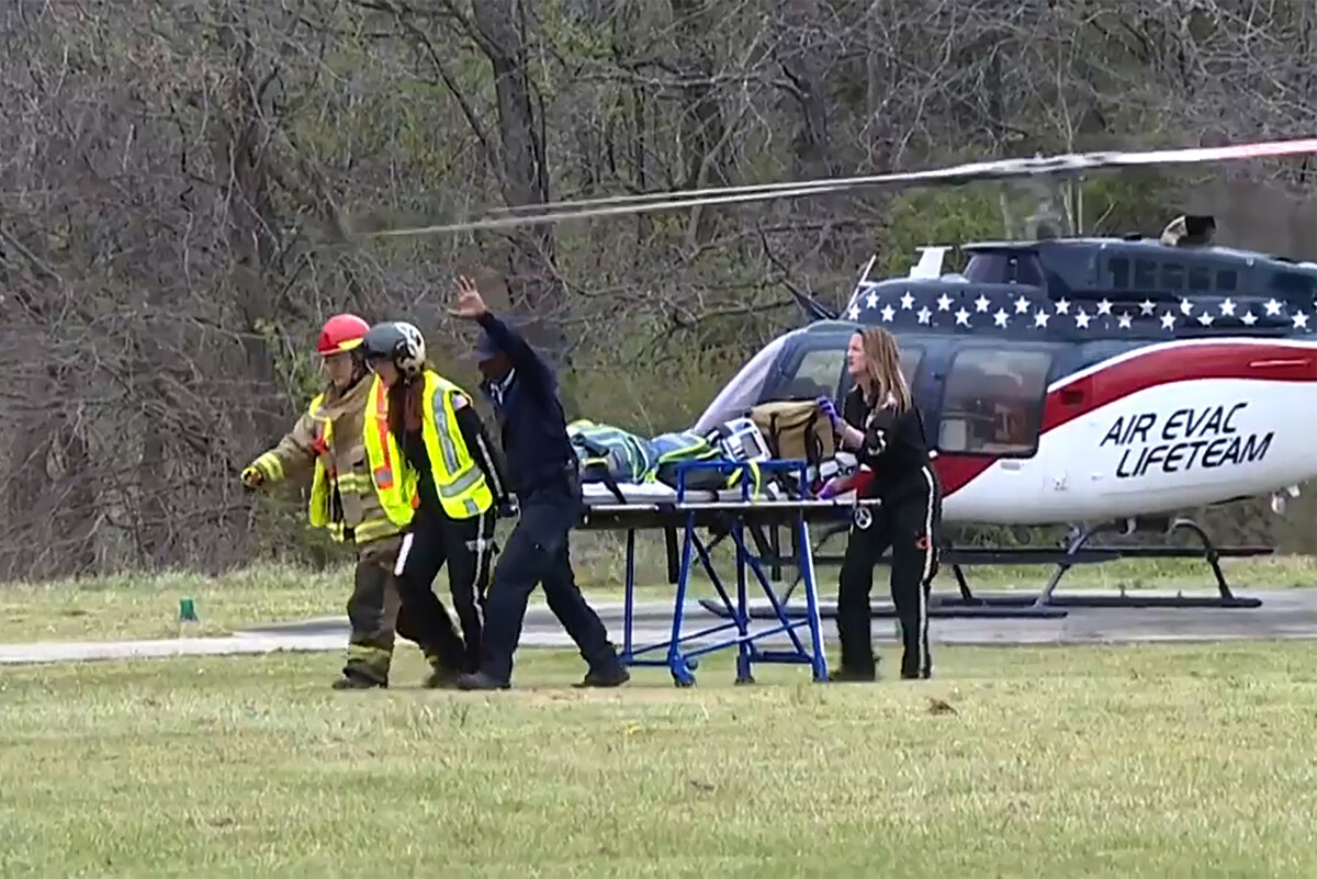 Emergency responders at the scene of a fatal school bus crash in Carroll County, Tenn., on March 27, 2026, in still from video. (WBBJ-TV via AP)
