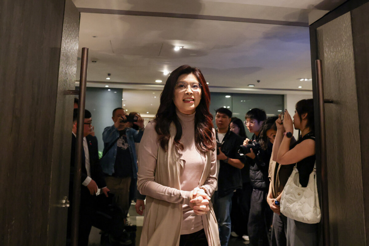 Taiwan's KMT chairperson, Cheng Li-wun, arrives at the Taiwan Foreign Correspondents' Club in Taipei on March 23, 2026. (I-Hwa Cheng/AFP via Getty Images)
