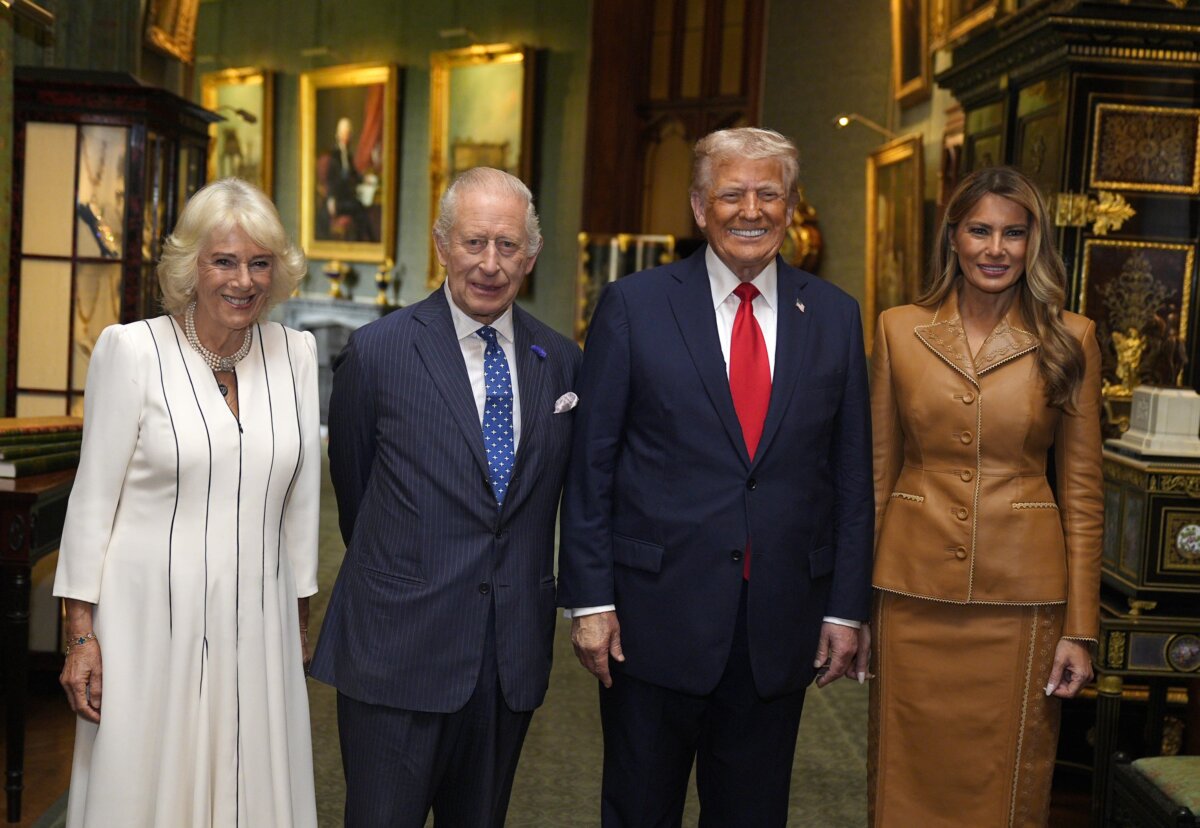 The UK's King and Queen with U.S. President Donald Trump and his wife, First Lady Melania Trump, at Windsor Castle in 2025. (Aaron Chown/PA)