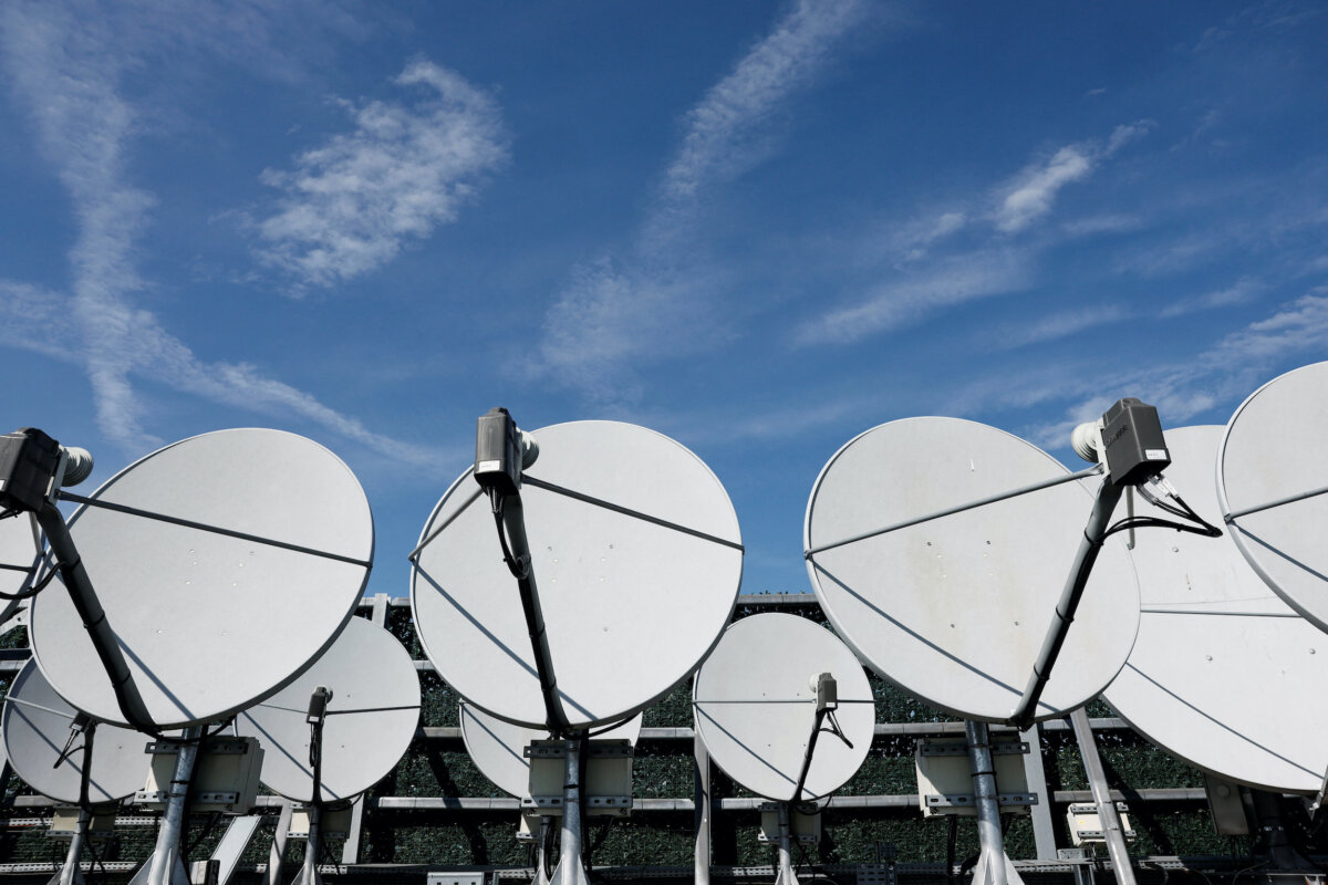 Satellite dishes in France on April 3, 2025. (Benoit Tessier/Reuters)