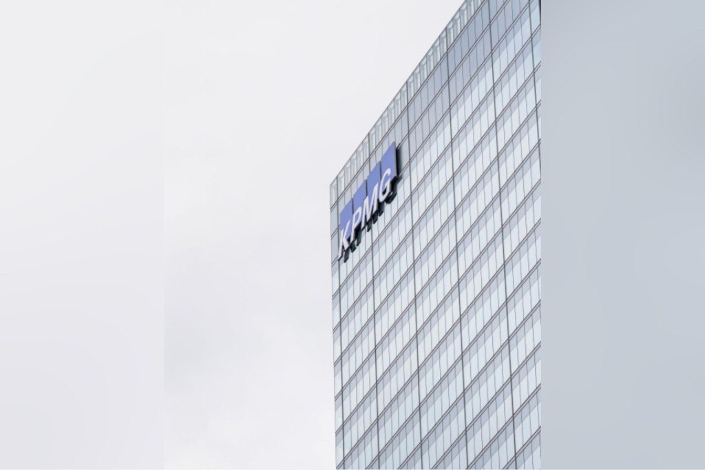 KPMG signage is pictured in the financial district in Toronto, on Sept. 8, 2023. (The Canadian Press/Andrew Lahodynskyj)